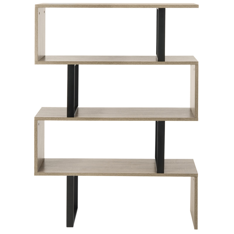Louise 35'' Oak and Black Iron Mid-Century Geometric Bookcase