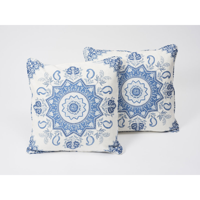 Indigo and White Square Linen Pillow Cover & Insert