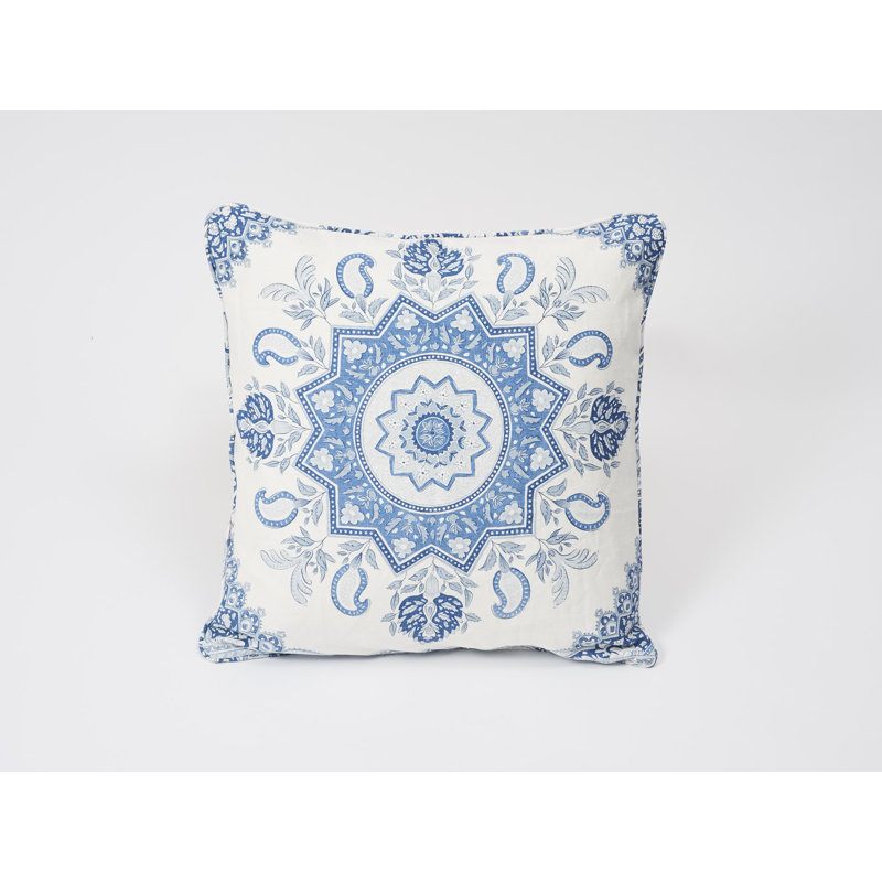Indigo and White Square Linen Pillow Cover & Insert