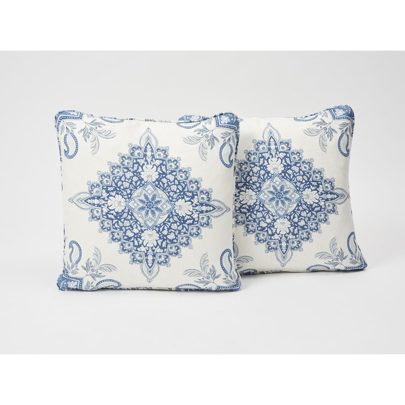 Indigo and White Square Linen Pillow Cover & Insert