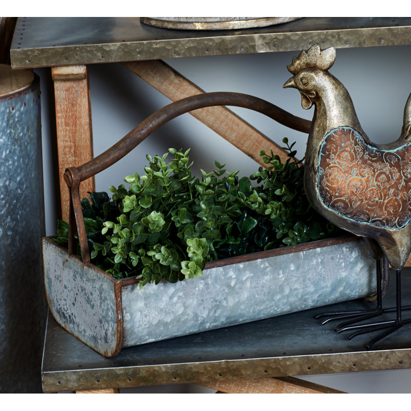 Farmhouse Grey Metal Indoor/Outdoor Planter Set, 16" & 18"