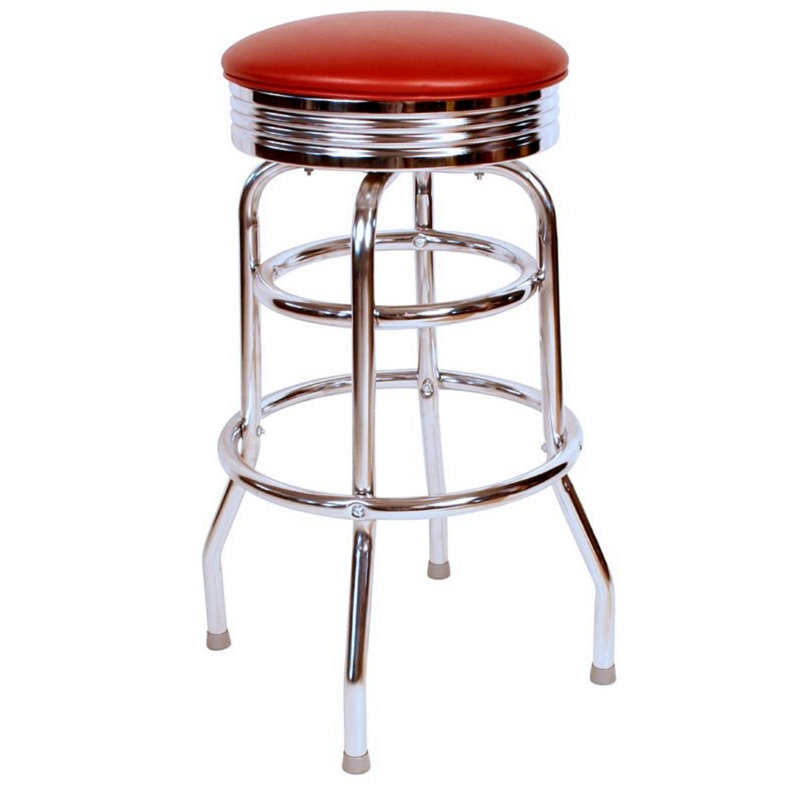 Vintage Chrome Swivel 30'' Bar Stool in Wine Faux Leather