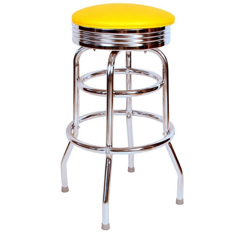 Retro Yellow 30'' Swivel Adjustable Backless Bar Stool