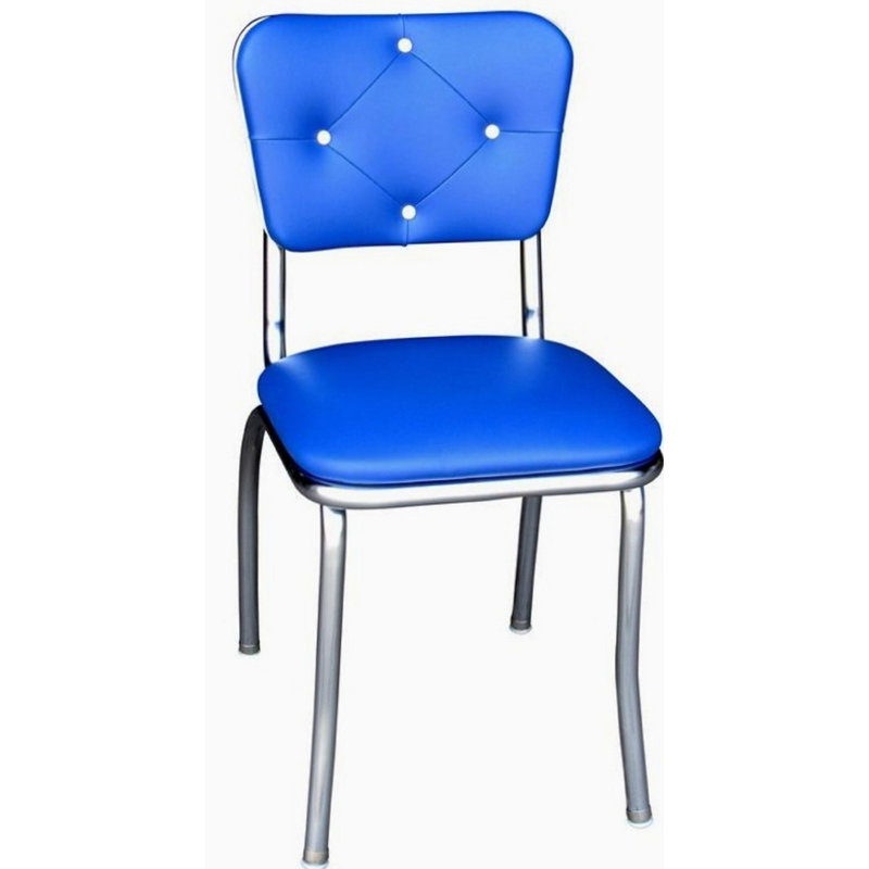Royal Blue Upholstered Parsons Side Chair with Chrome Frame