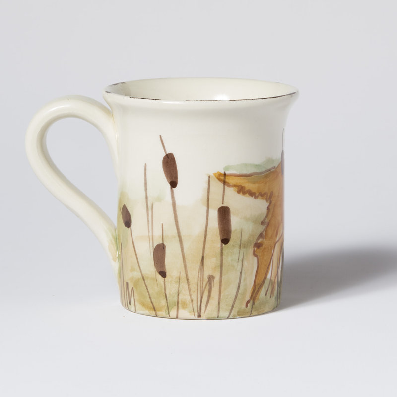 Handpainted White Ceramic Winter Mug with Hunting Dog Design