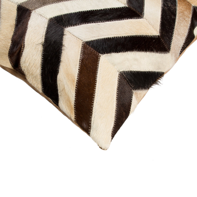 Tri-Color Chevron Cowhide Leather 18" Throw Pillow Set