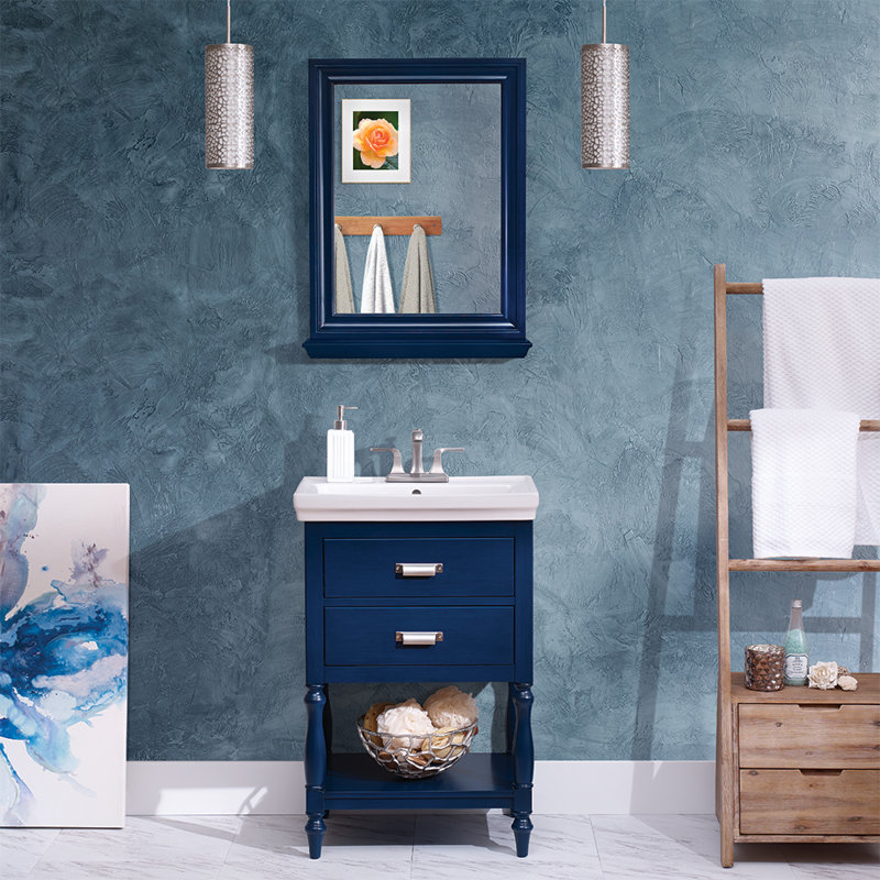 Cherie Royal Blue Rectangular Wood Bathroom Vanity Mirror