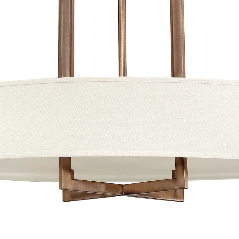 Transitional 4-Light Oval Drum Chandelier with Off-White Linen Shade - Brushed Bronze