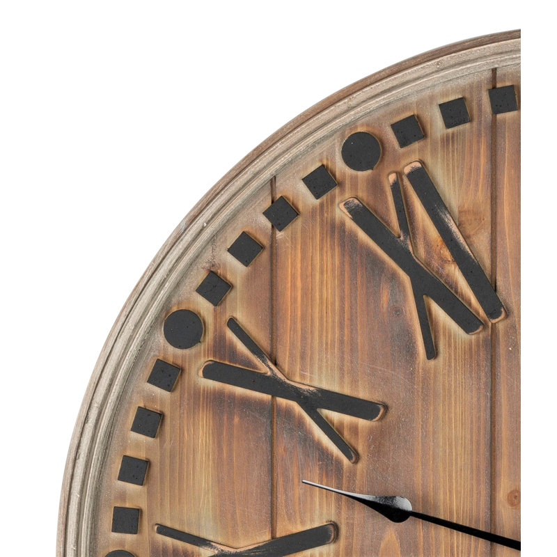 Vintage Firwood and MDF Oversized Wall Clock with Roman Numerals