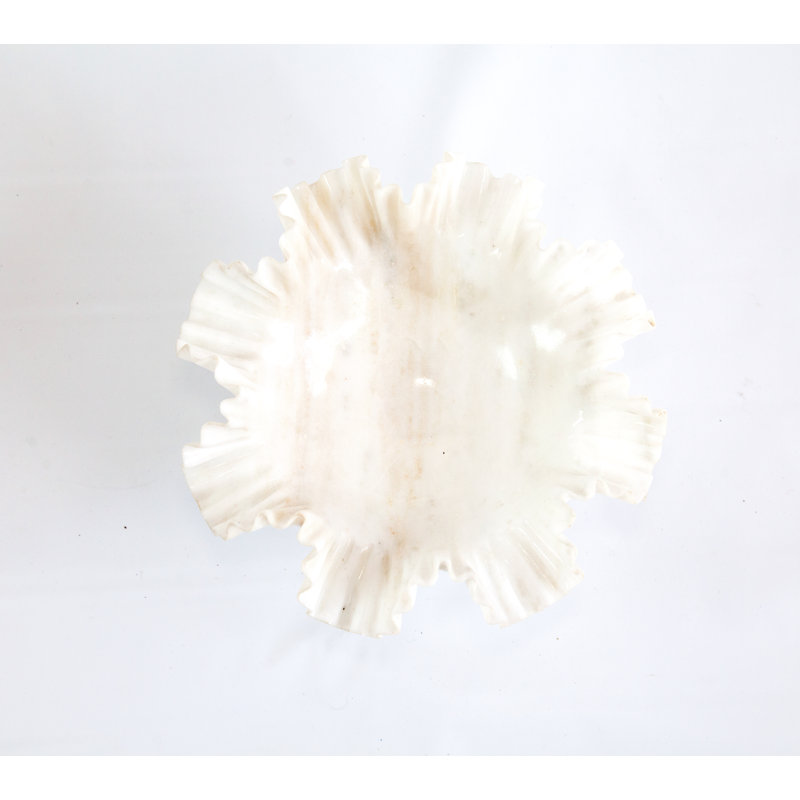 Handcrafted White Marble Frilled Decorative Bowl