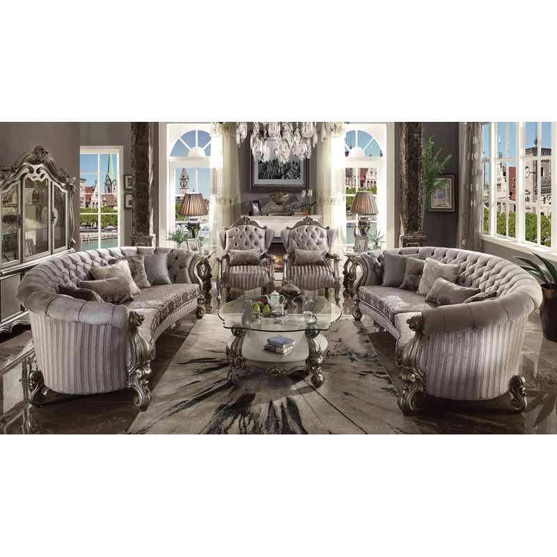 Versailles Antique Platinum Velvet Tufted Sofa with Nailhead Accents