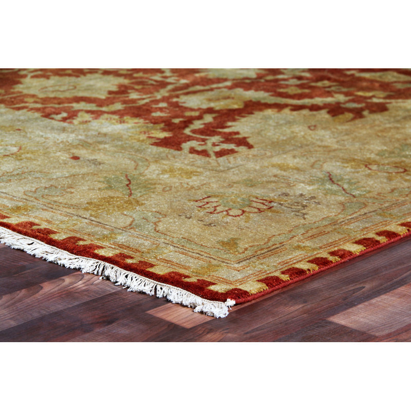Hand-Knotted Rust and Gold Wool Rectangular Area Rug