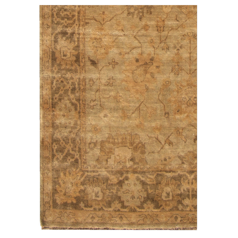 Light Blue and Beige Hand-Knotted Wool Oriental Rug 8' x 10'