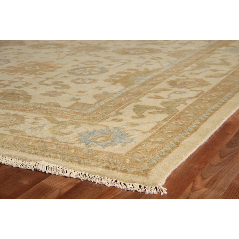 Hand-Knotted Ivory and Brown Wool Oriental Rug, 9' x 12'