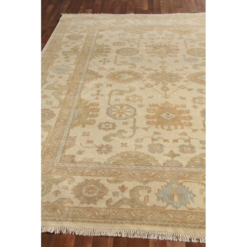 Hand-Knotted Ivory and Brown Wool Oriental Rug, 9' x 12'