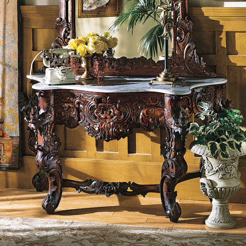 Viennese Salon Inspired 54'' Mahogany Console Table with Marble Top