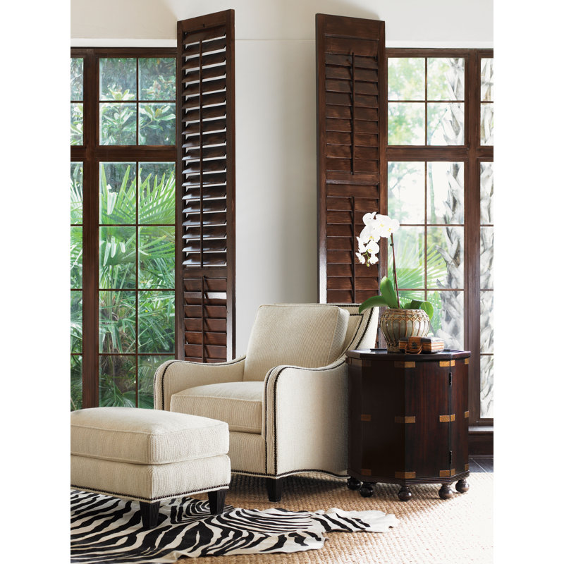 Traditional Royal Kahala 22.5'' Brown Wood & Metal Drum Table with Storage