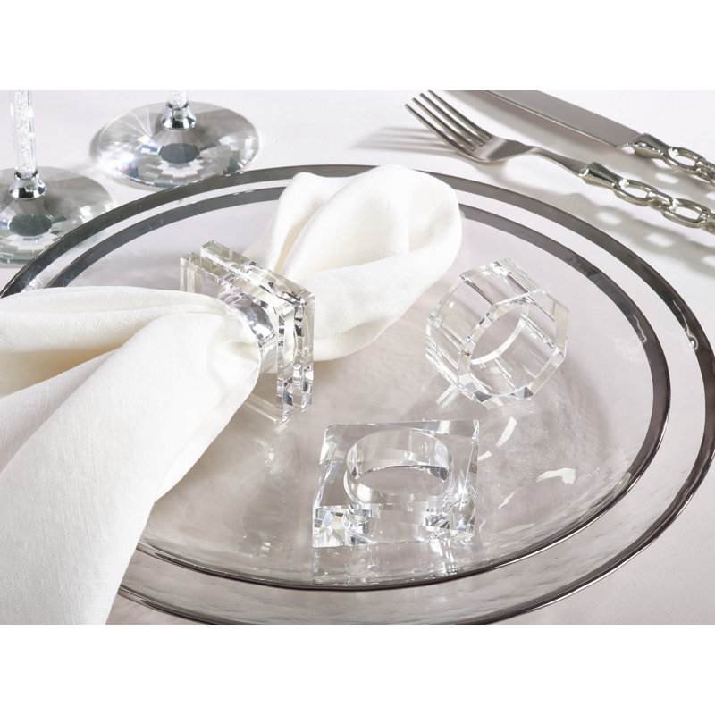 Clear Crystal Square Napkin Ring Set of Four