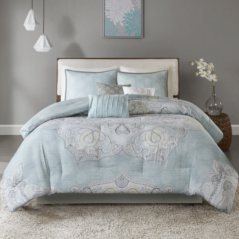 Lucinda Blue California King Reversible Cotton Sateen Comforter Set