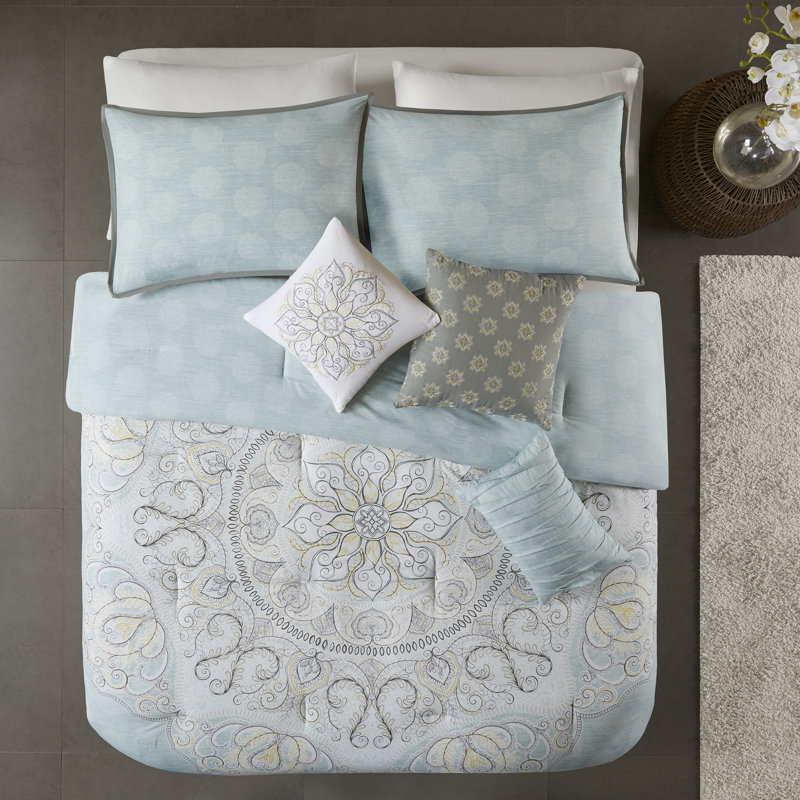 Lucinda Blue California King Reversible Cotton Sateen Comforter Set