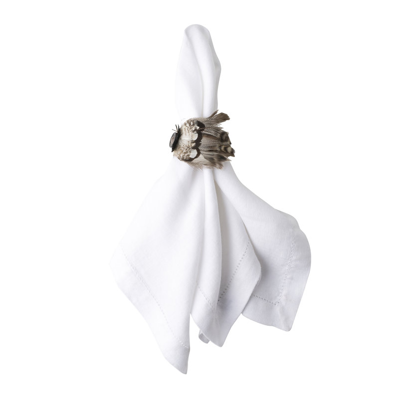 Elegant Espresso Feather Napkin Ring with Natural Plumage