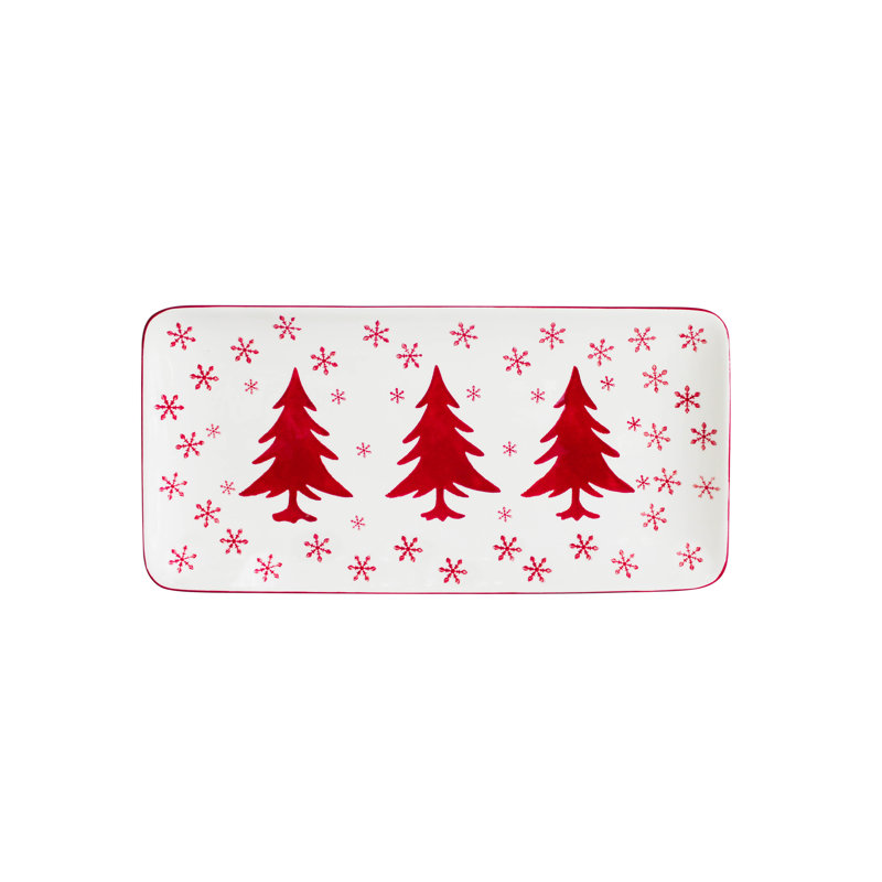 Winterfest Red and White Ceramic Rectangular Platter