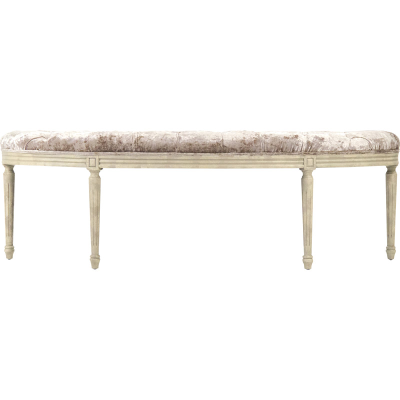Champagne Velvet Demilune Bench with Distressed Cream Turned Legs