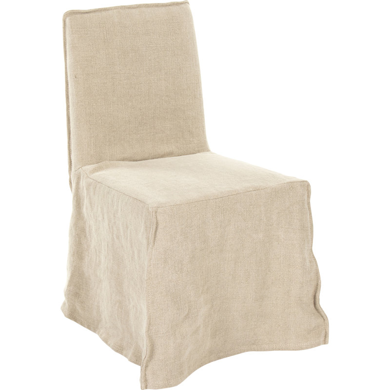 Cream Slipcovered Cotton Blend Side Chair with Wood Frame