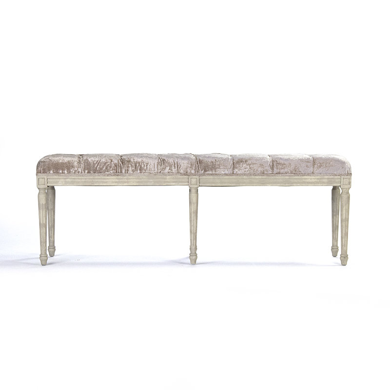 Elegant Louie Crushed Champagne Velvet Upholstered Bench