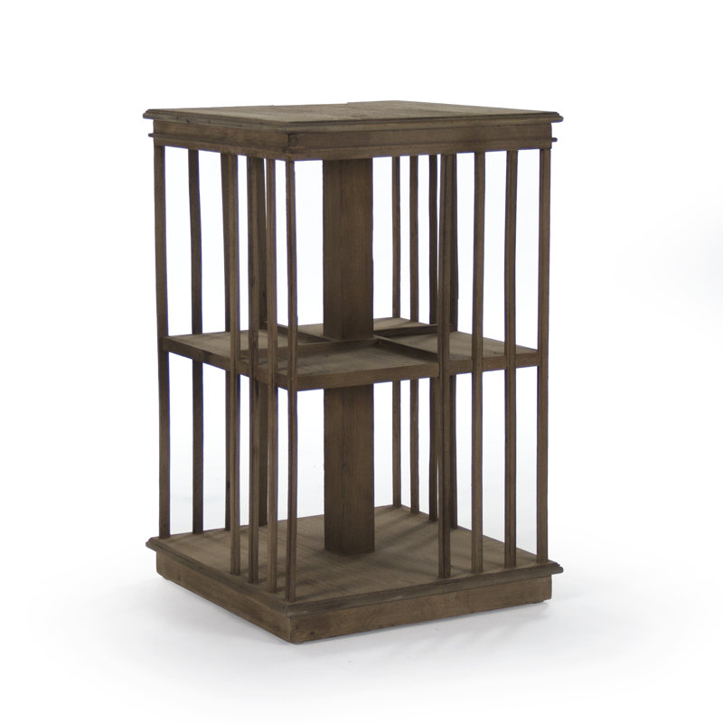 Large Elm Wood Open Cage End Table