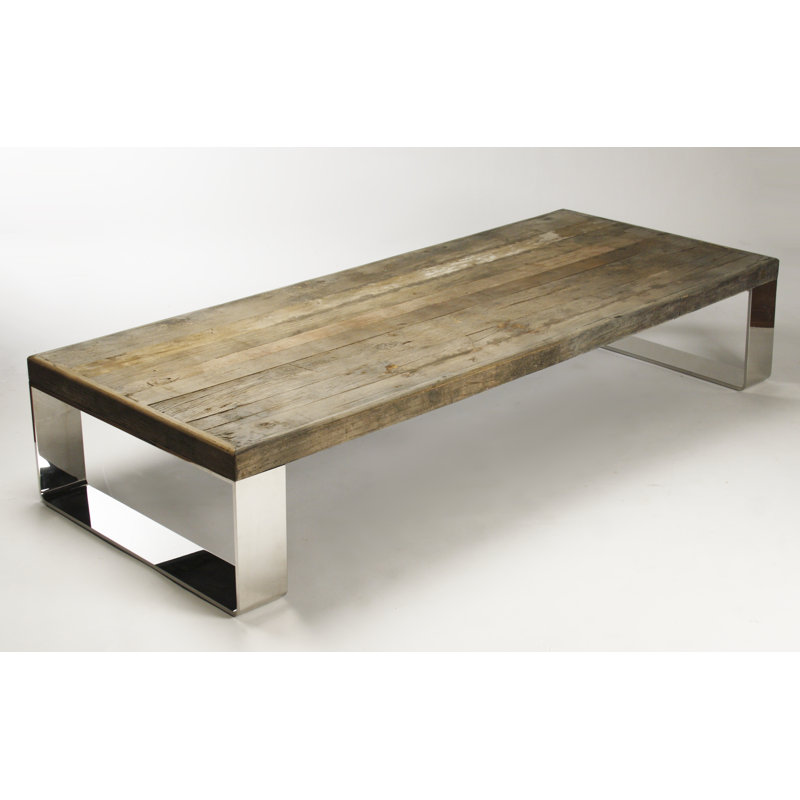 Distressed Elm and Chrome Rectangular Coffee Table