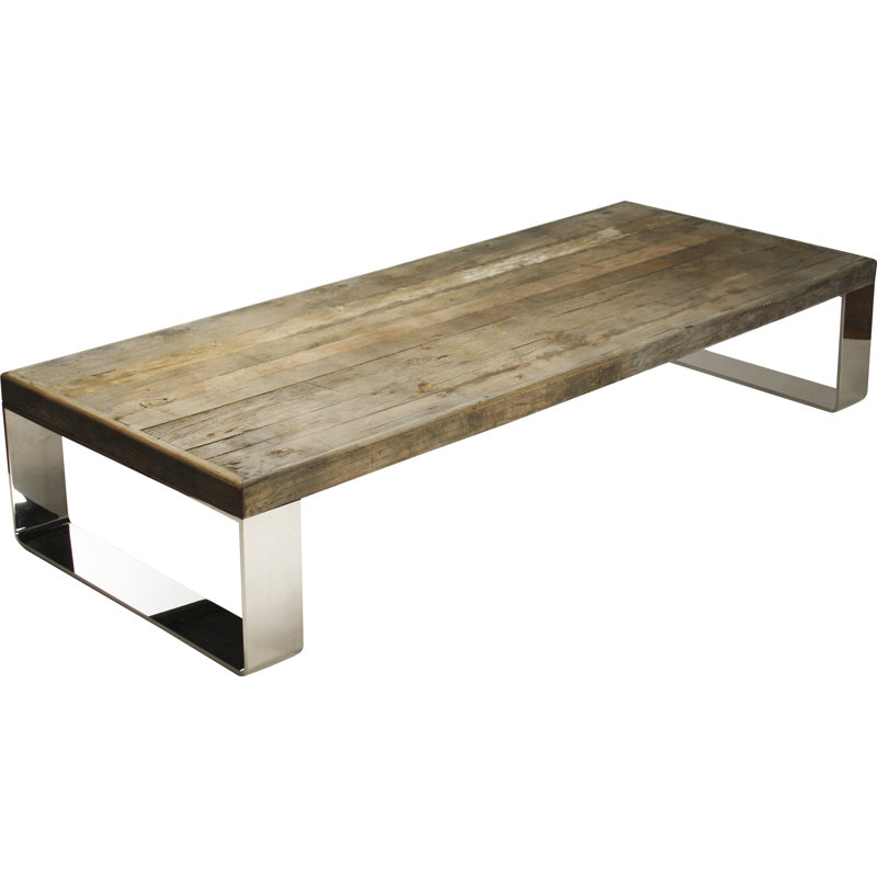 Distressed Elm and Chrome Rectangular Coffee Table