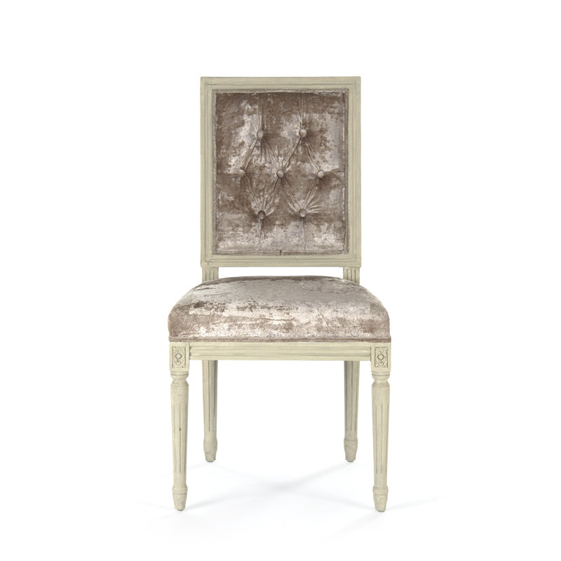 Elegant Ivory Birch and Champagne Velvet Tufted Side Chair