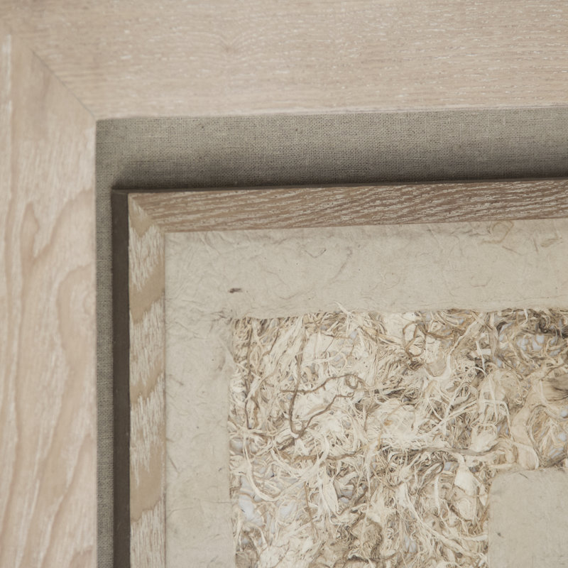 Tan Fir-Wood Framed Abstract Mixed Media Artwork
