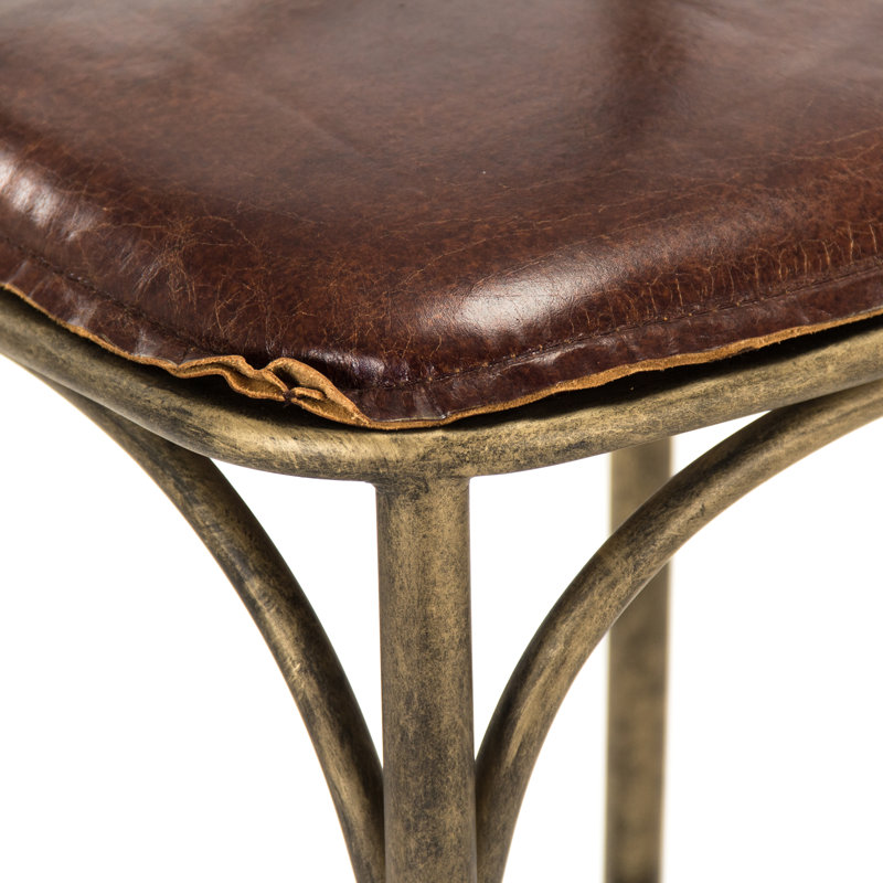 Adjustable Iron-Base Counter Stool in Black Leather and Weathered Bronze