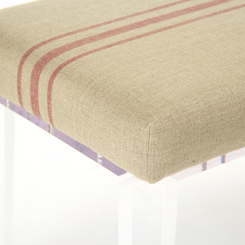 Natural Linen Red Pinstripe Acrylic Leg Bench
