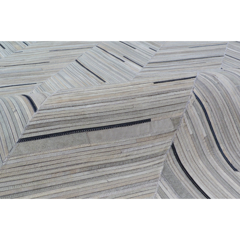 Handmade Blue Chevron Cowhide Rectangular Rug
