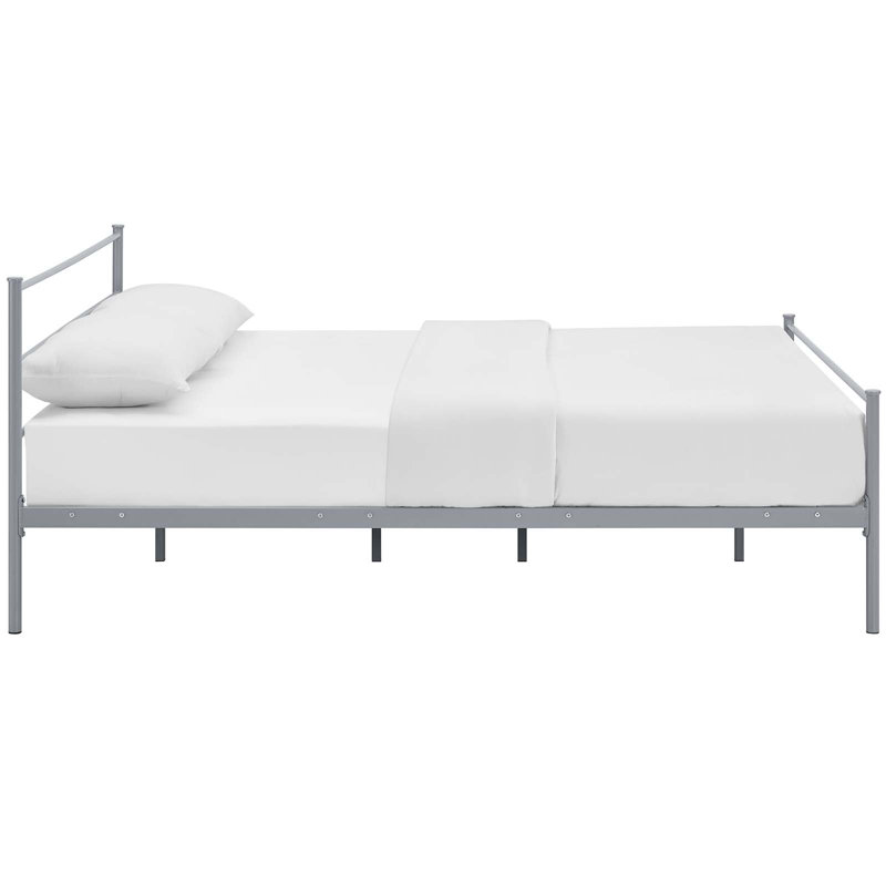 Cottage Charm Gray Metal Queen Platform Bed with Vintage Headboard