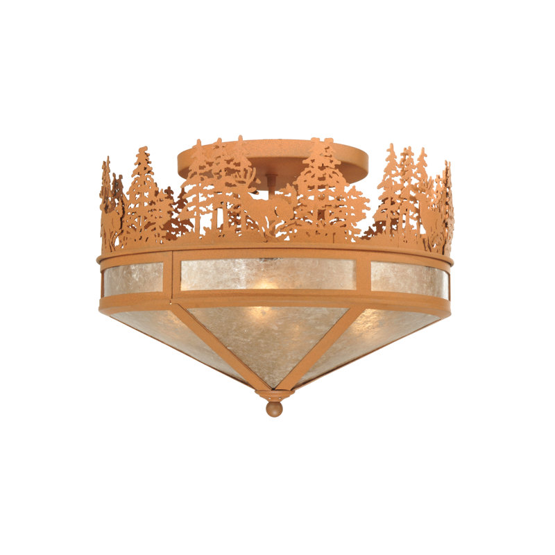 Rustic 4-Light Earth Finish Globe Flush Mount with Silver Mica Diffuser