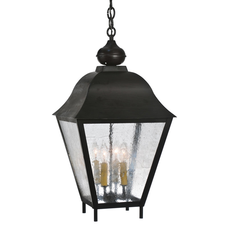 Black Glass 4-Light Indoor/Outdoor Lantern Chandelier
