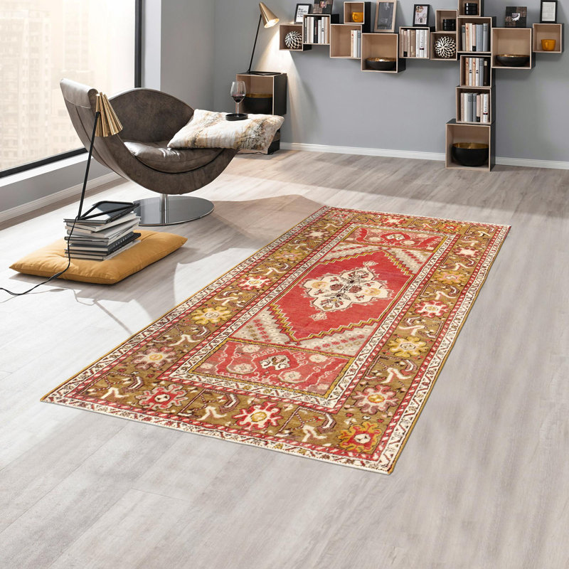 Hand-Knotted Red and Brown Wool Area Rug 3'7" x 5'5"
