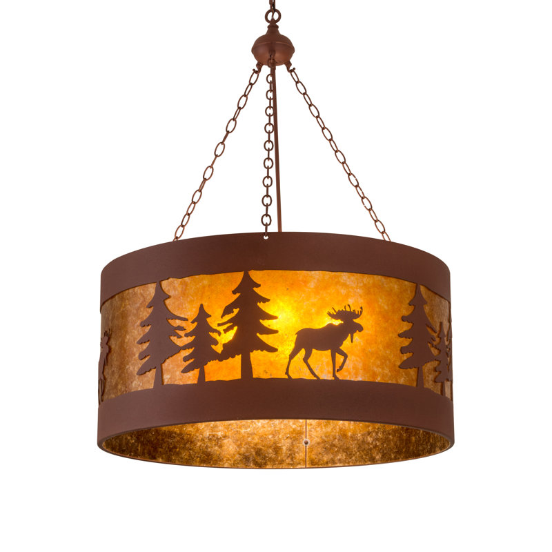 Moose on the Loose Rust Finish 4-Light Amber Mica Pendant