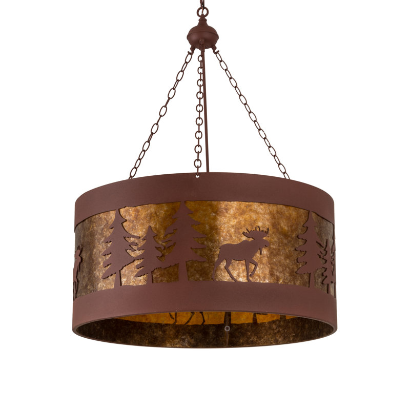 Moose on the Loose Rust Finish 4-Light Amber Mica Pendant