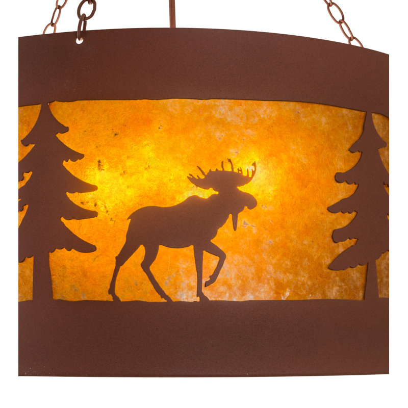 Moose on the Loose Rust Finish 4-Light Amber Mica Pendant