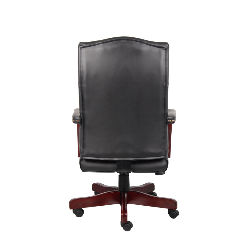 Classic Elegance High-Back Executive Chair in Black Leather and Mahogany
