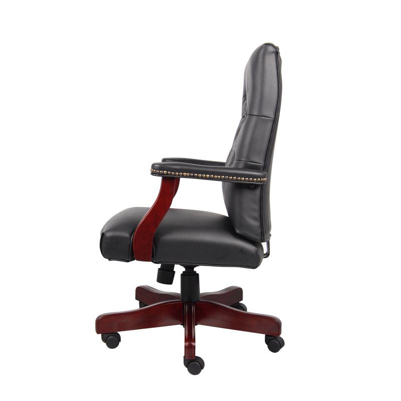 Classic Elegance High-Back Executive Chair in Black Leather and Mahogany