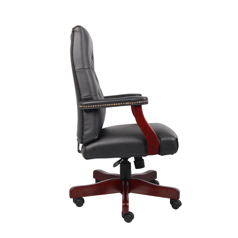 Classic Elegance High-Back Executive Chair in Black Leather and Mahogany
