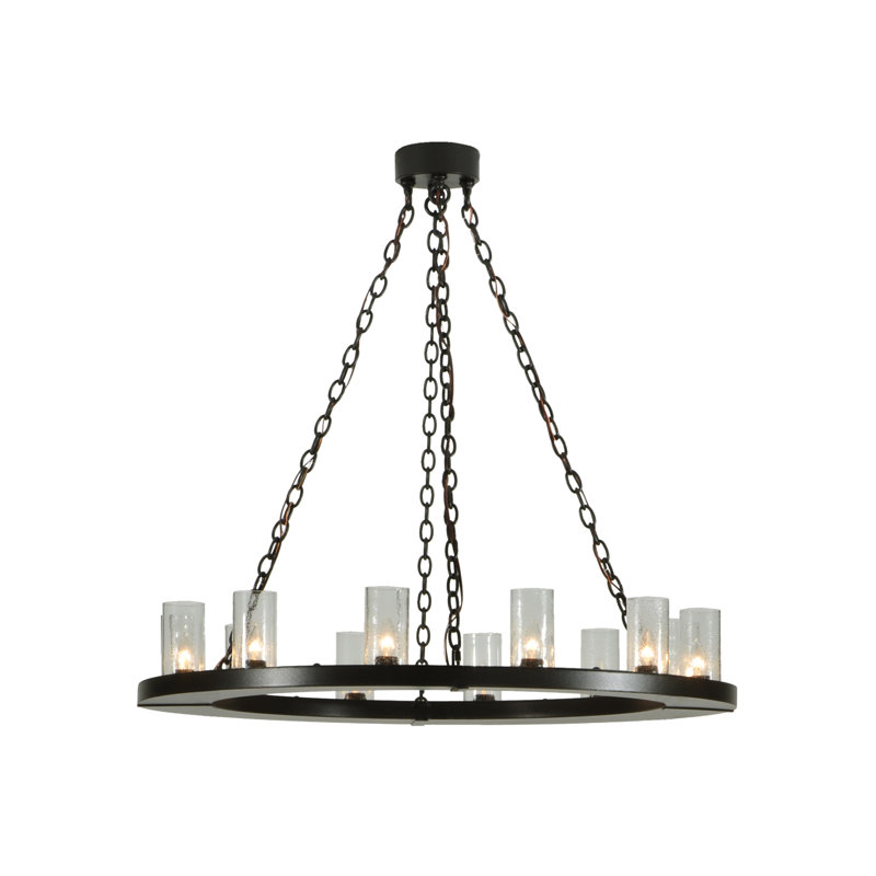 Loxley Bronze 12-Light Seeded Glass Wagon Wheel Chandelier