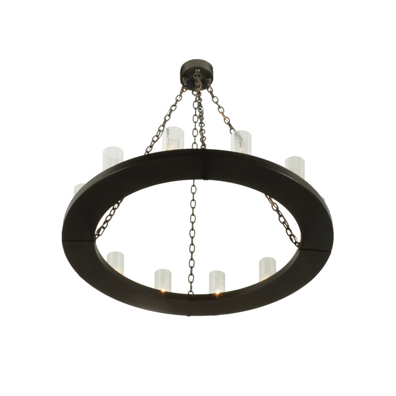 Loxley Bronze 12-Light Seeded Glass Wagon Wheel Chandelier