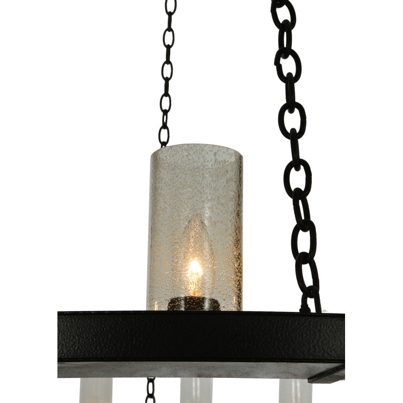 Loxley Bronze 12-Light Seeded Glass Wagon Wheel Chandelier